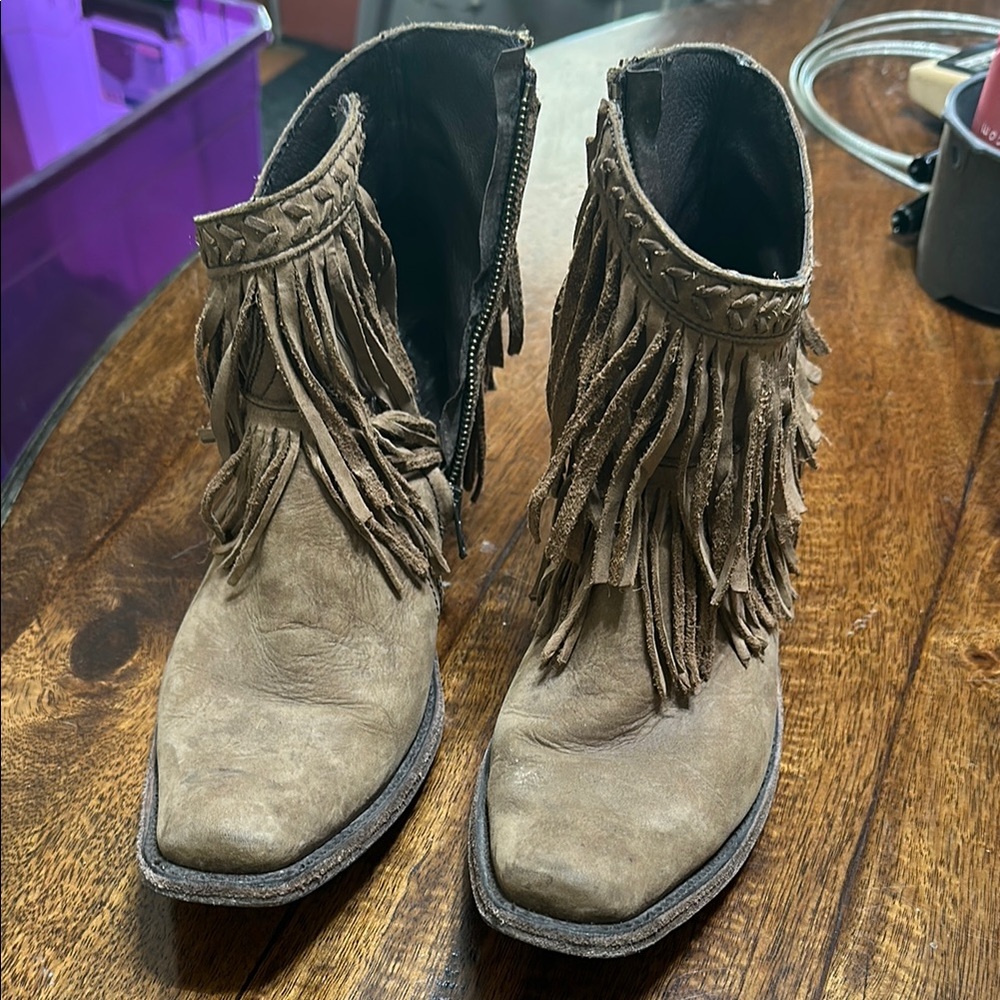 Old Gringo Fringe Tan Ankle Boots Boho